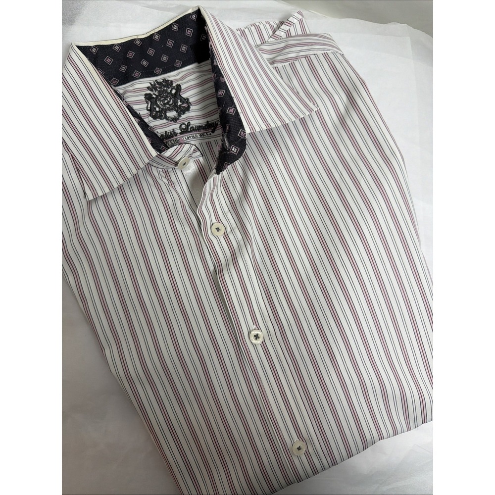 English Laundry mens shirt modern Triple Stripe 16.5 X 34-35 Collar Pink Blue